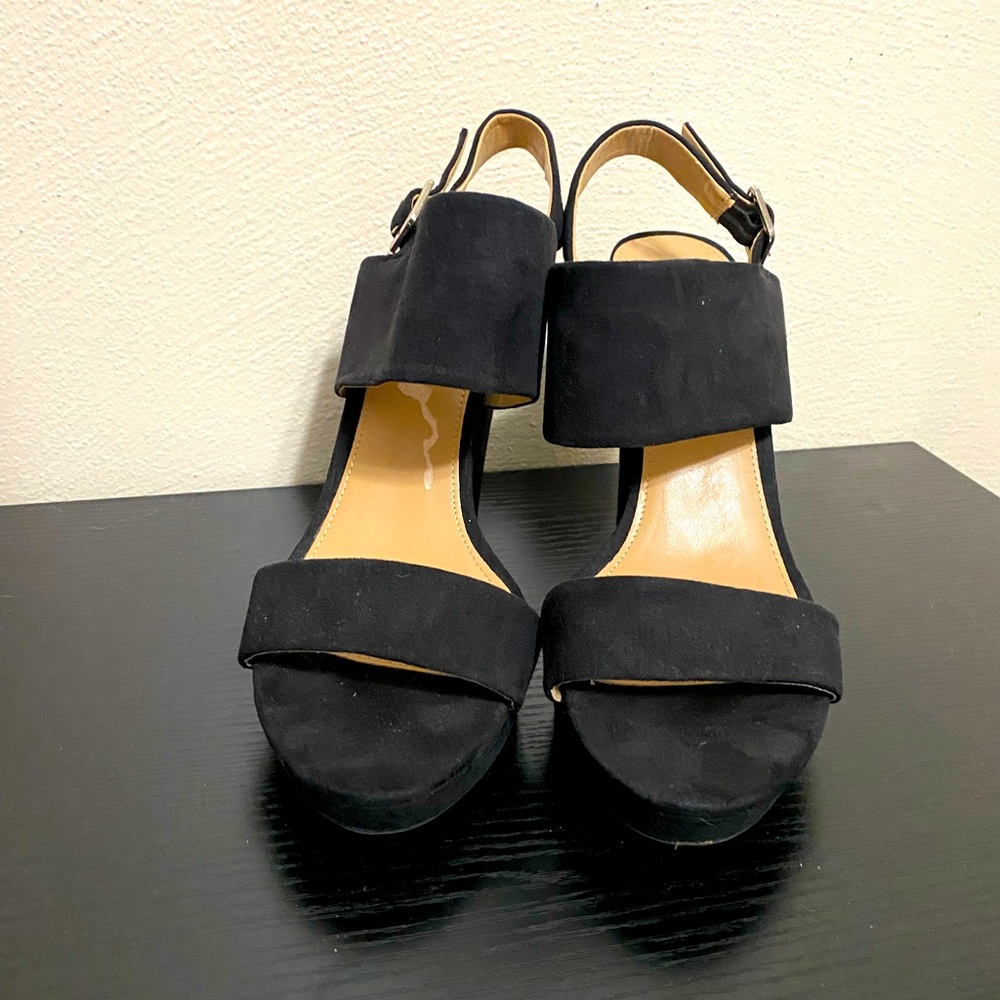 Black suede chunky heels